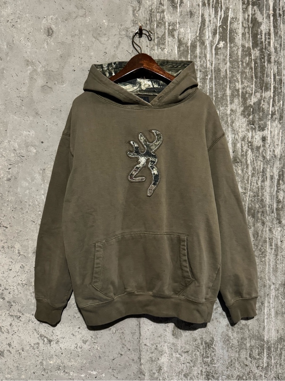 Browning Olive Hooded Sweatshirt with Camouflage Deer Logo